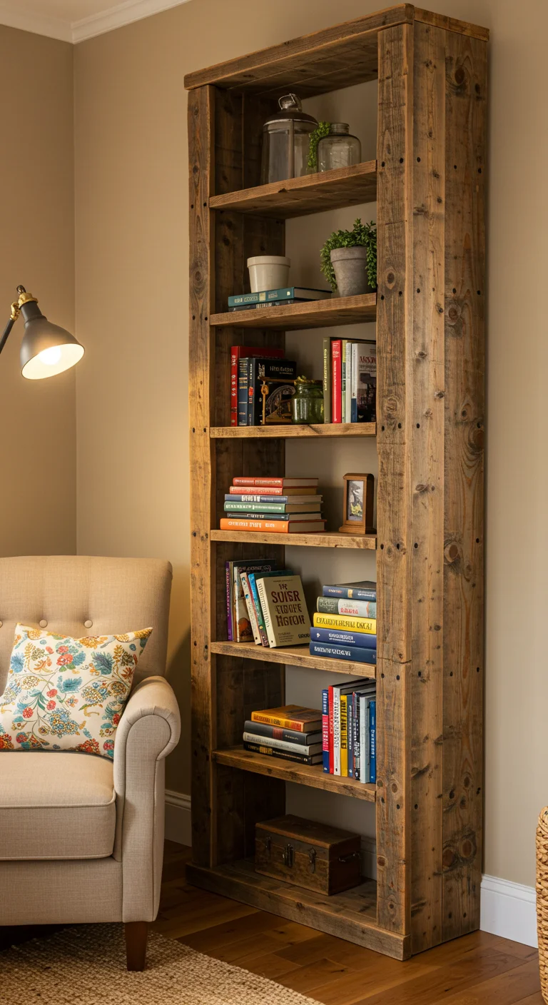 4. Rustic Charm: Reclaimed Wood Bookshelves