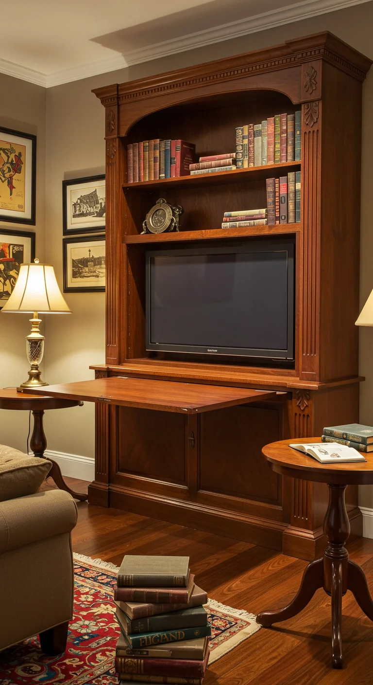 4. Vintage Vibes: Retro Bookshelves with Built-In Screens