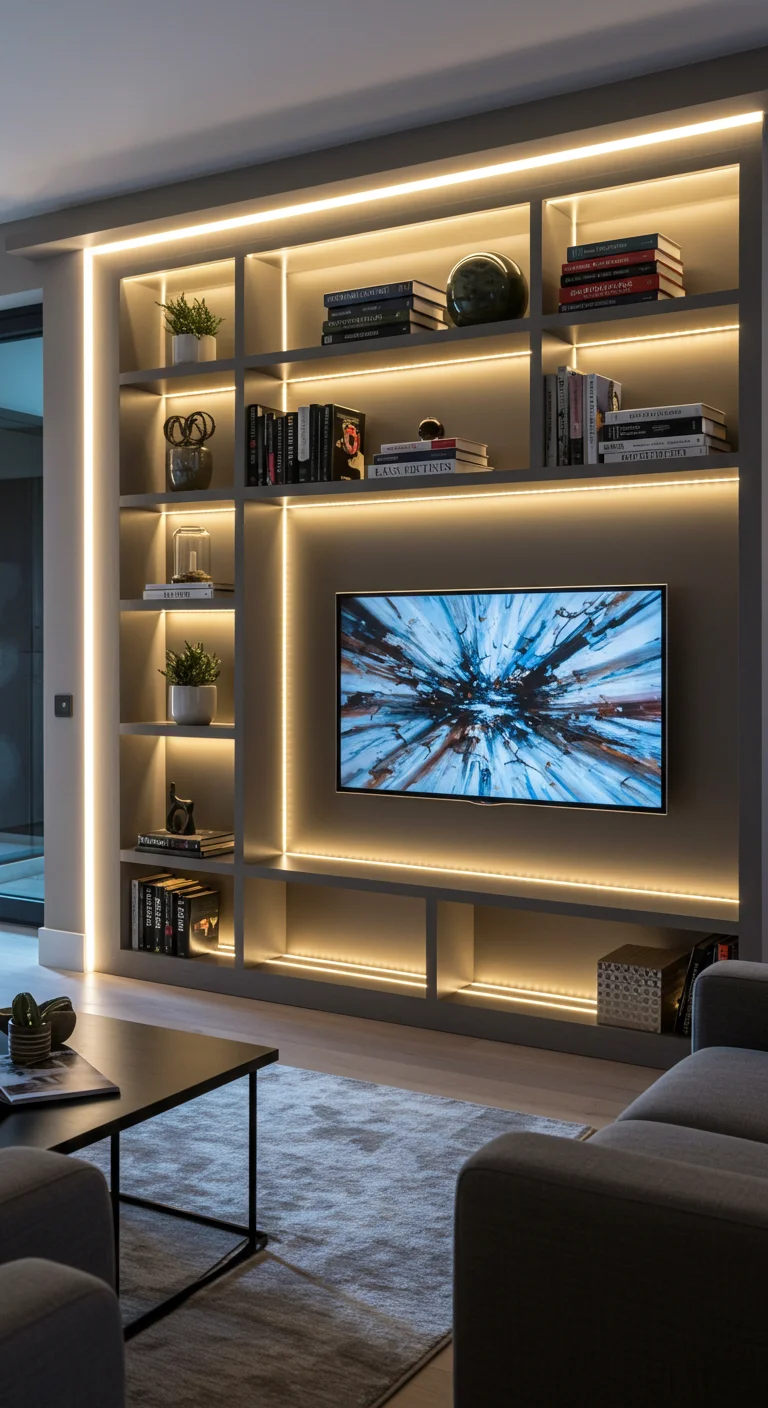 7. Artistic Expression: Bookshelves That Double as Canvas for TV Art
