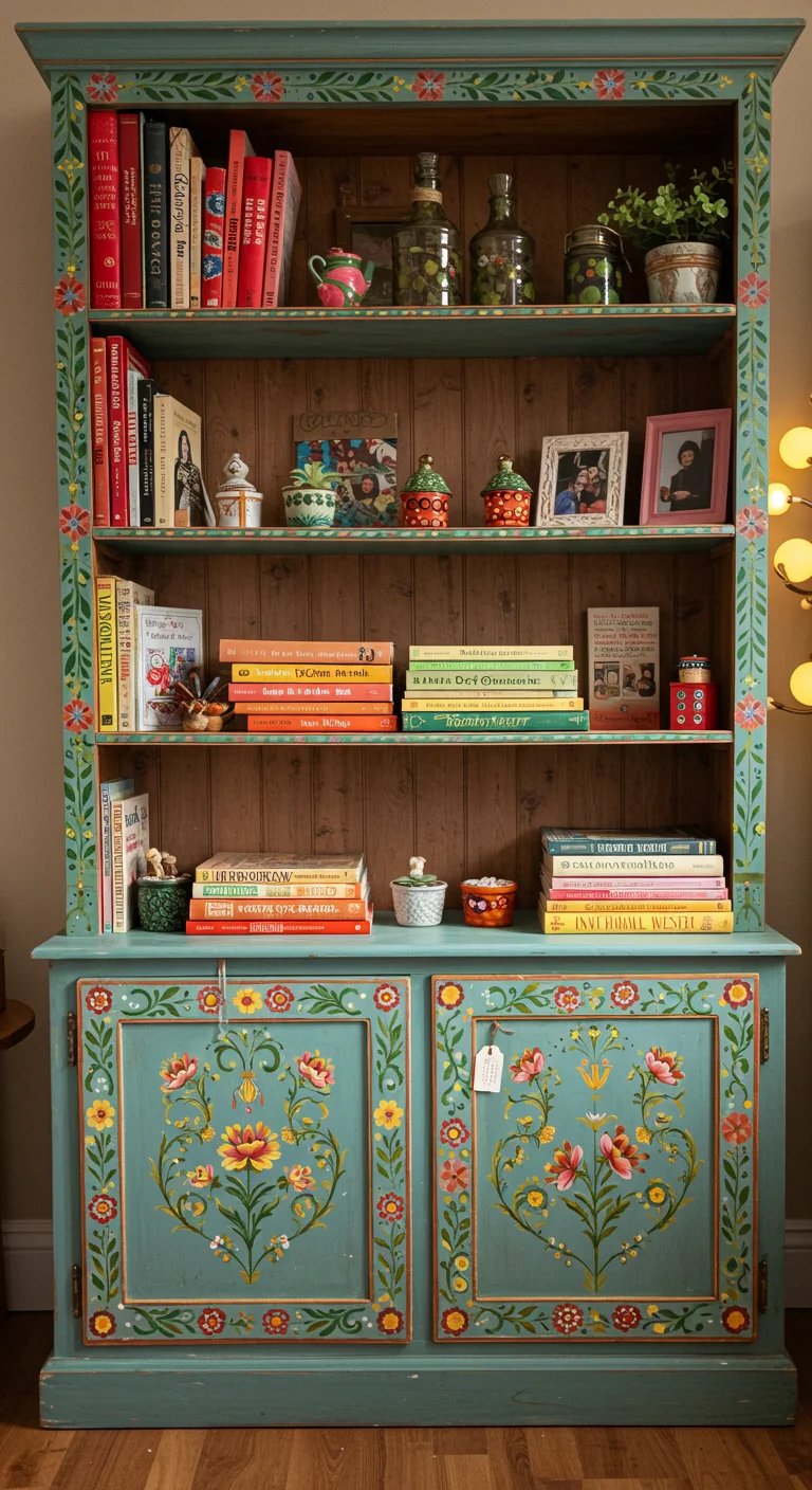 13. Artistic Touch: Hand-Painted Bookshelf Masterpieces