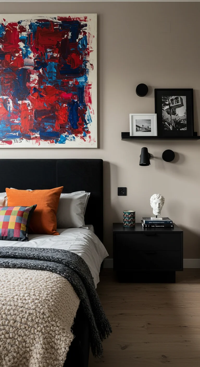 15. Artistic Flair: Showcasing Artwork Against Black Furniture