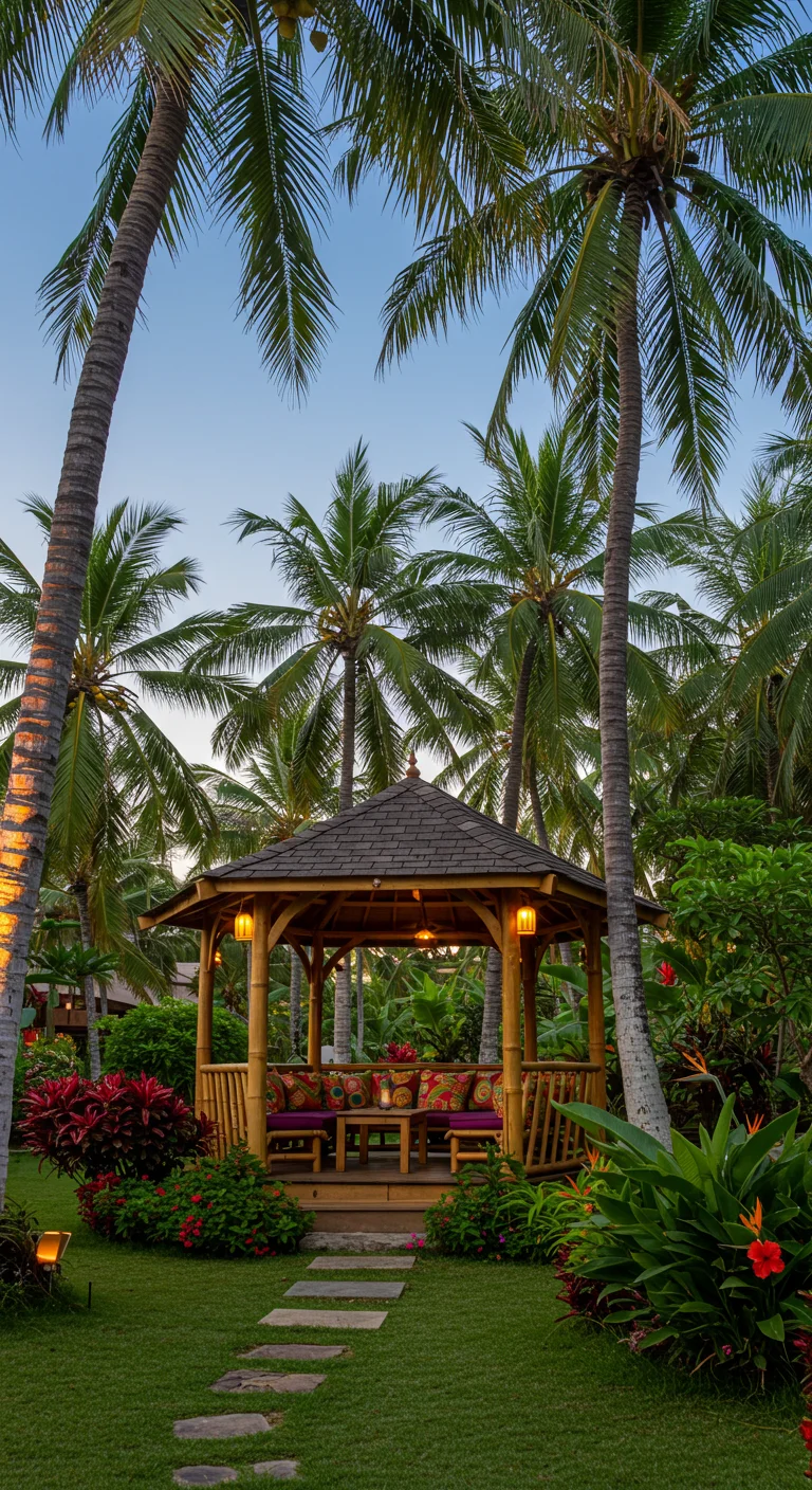 4. Tropical Vibes: Incorporating Palm Trees and a Bamboo Gazebo