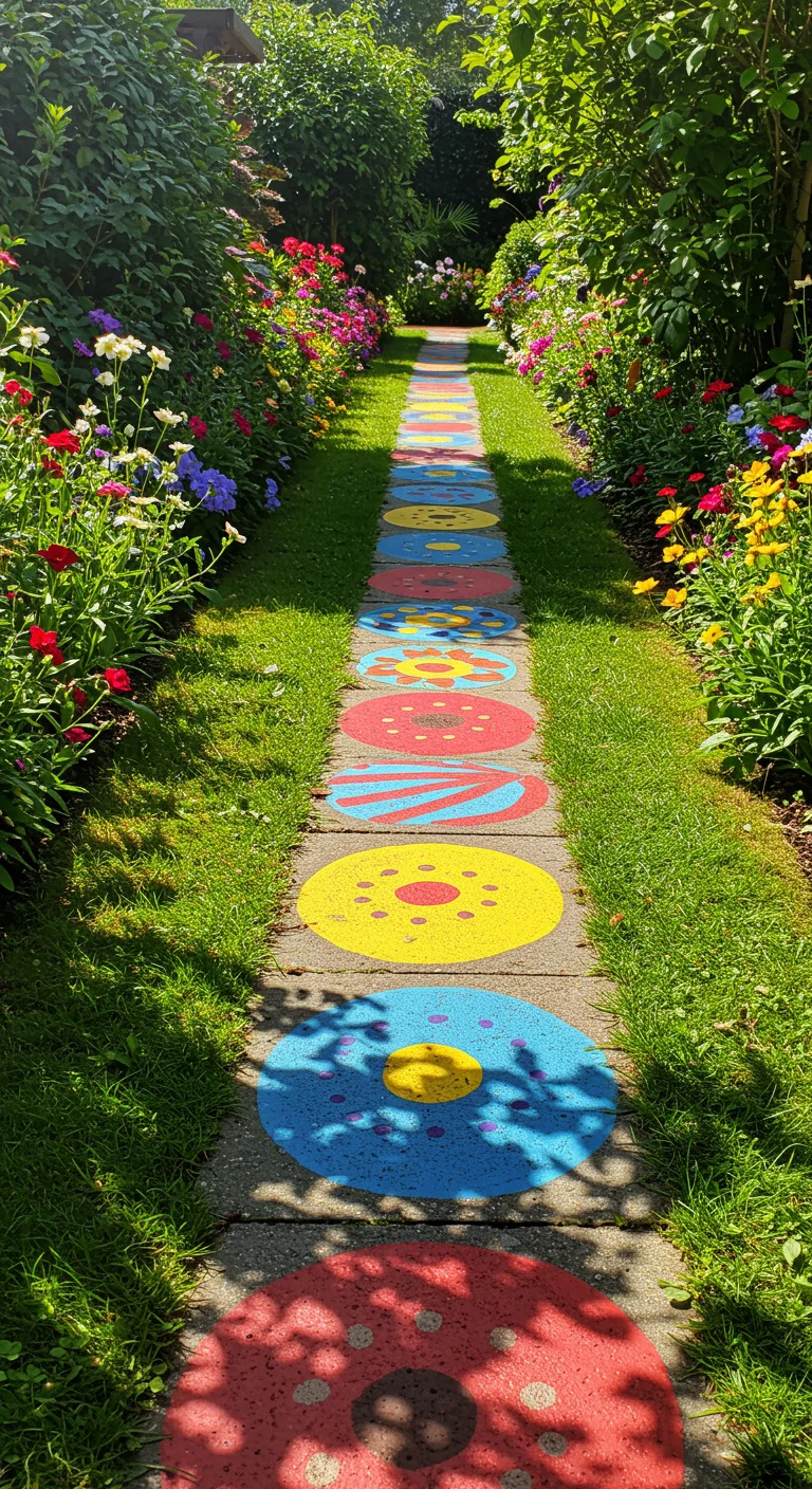 10. Color Pop: Vibrant Painted Pathways to Brighten Your Garden