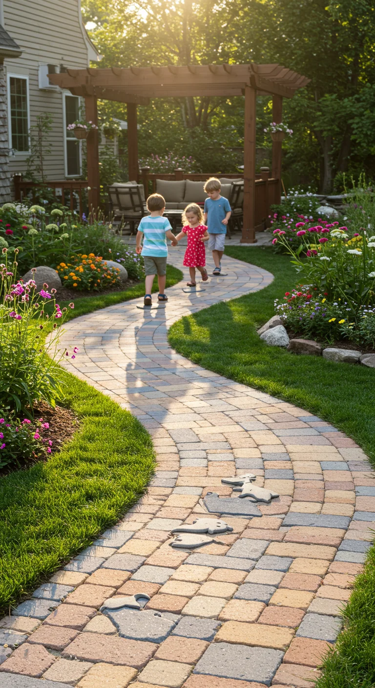 12. Family Fun: Creative Pathways Made with Pavers and Play