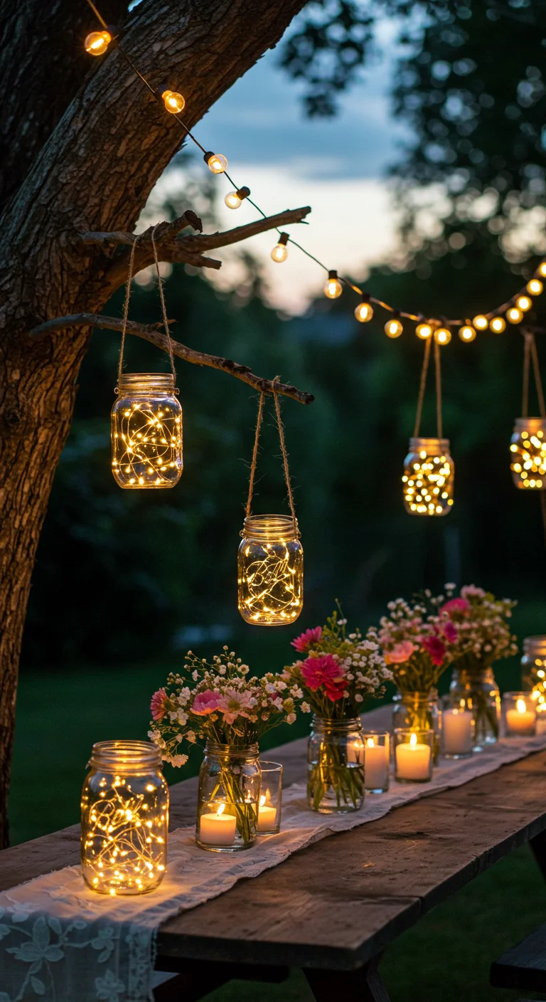 Rustic Elegance: Mason Jar and String Light Combinations