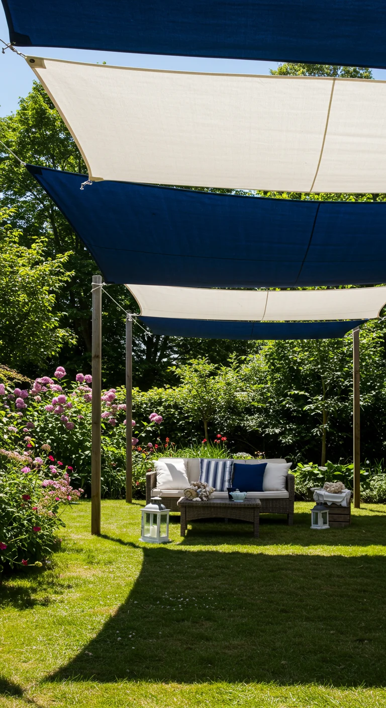 6. Vintage Sail Shades: Nautical Charm in Your Backyard