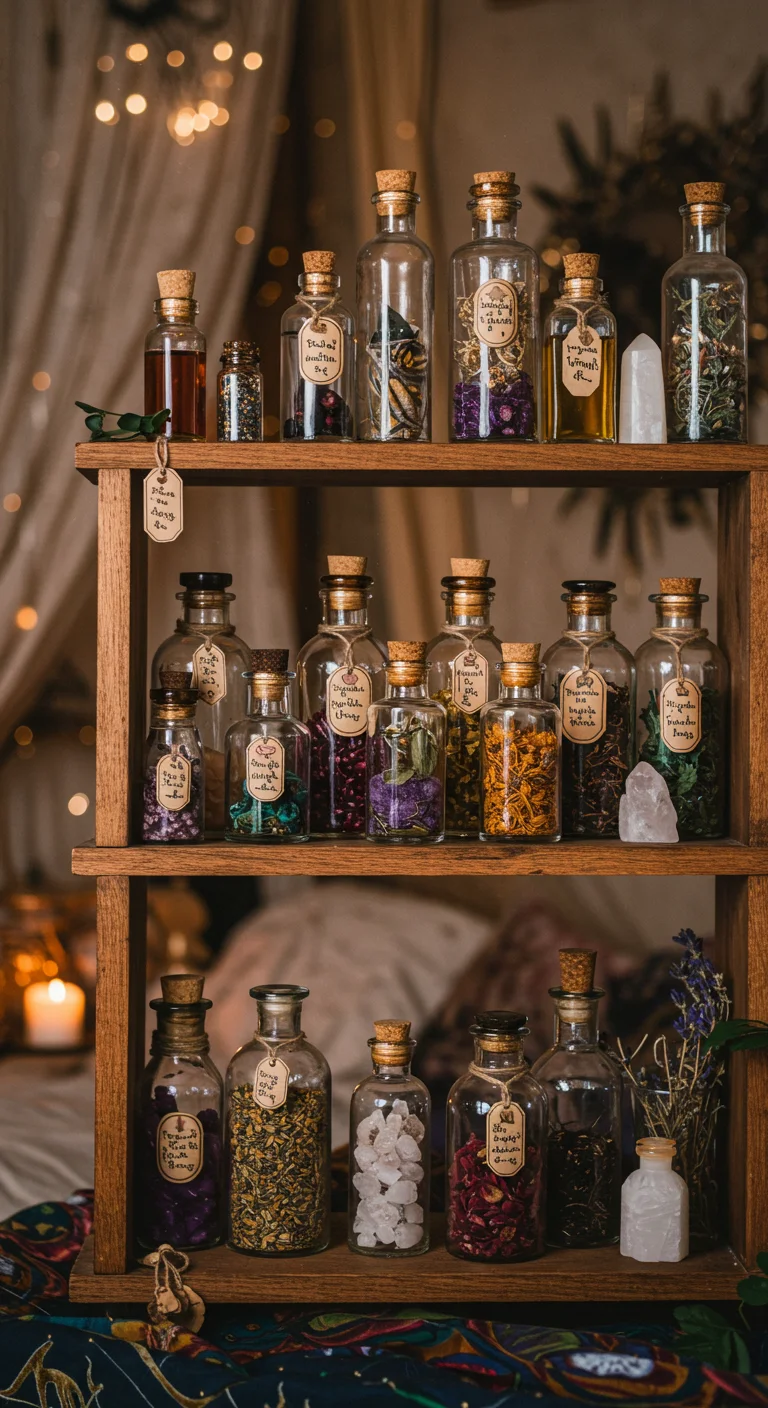 13. Potion Bottle Displays: Organizing Your Collection Aesthetically