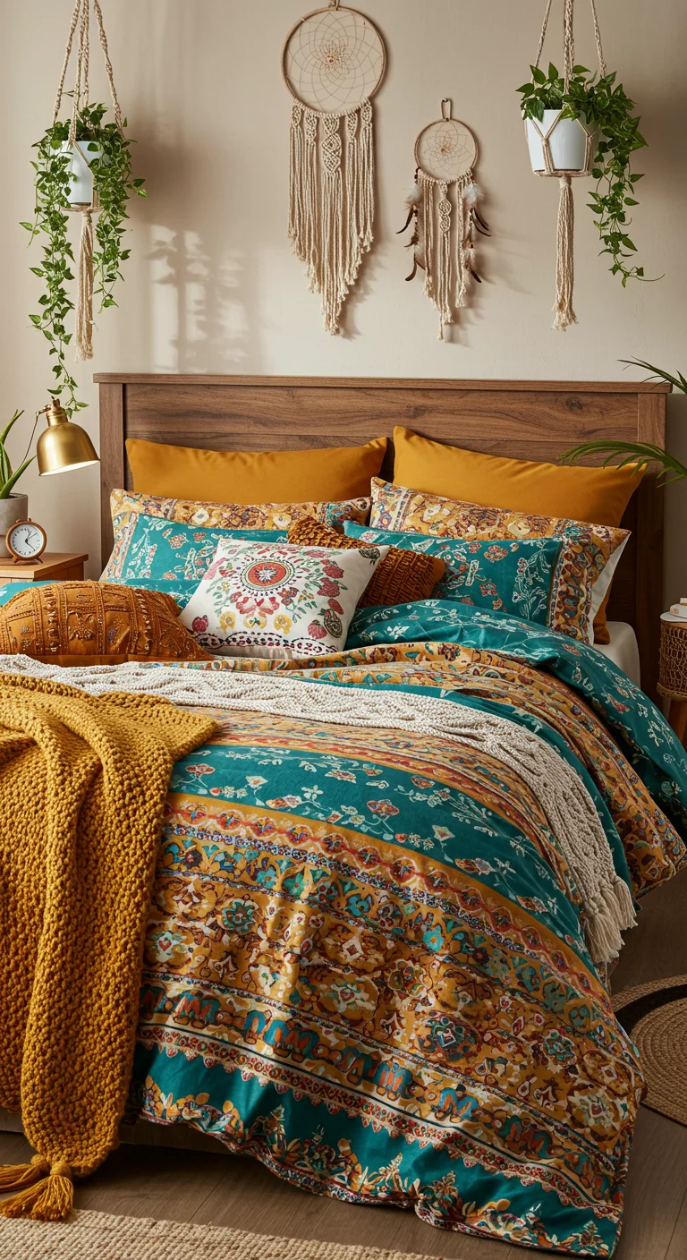 9. Boho Bedding: Patterns That Pop