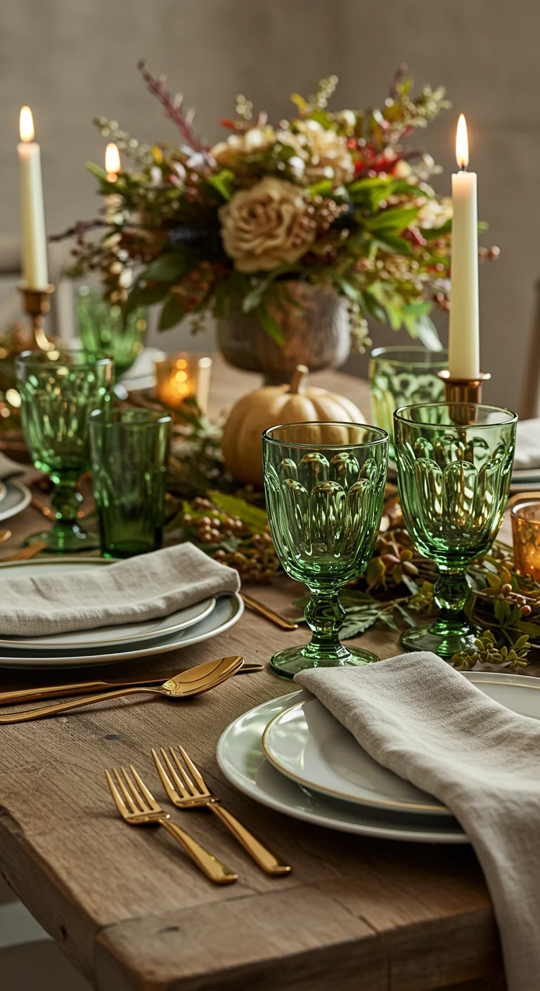 9. Glassware Elegance: Sage Green Accents in Table Glassware