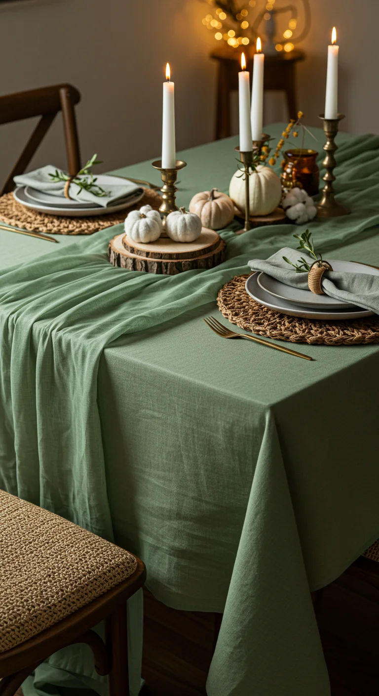 10. Textured Layers: Mixing Fabrics for a Cozy Sage Table