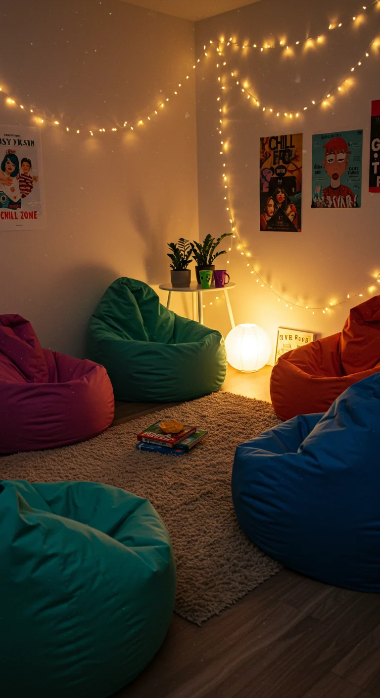 19. Chill Zone: A Relaxation Retreat with Bean Bags and Soft Lighting