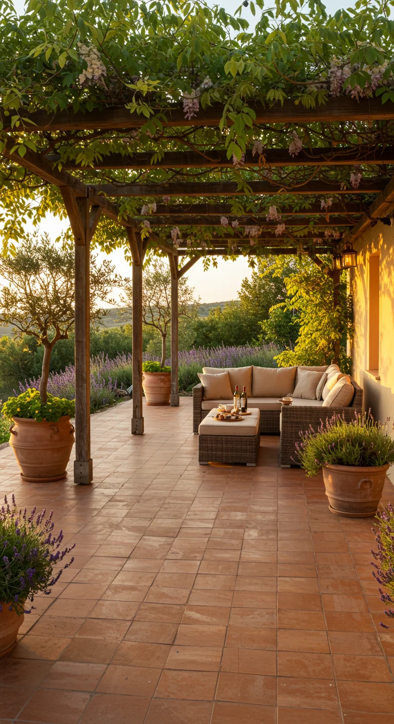 4. Mediterranean Escape: Lush Vines and Terracotta Tiles