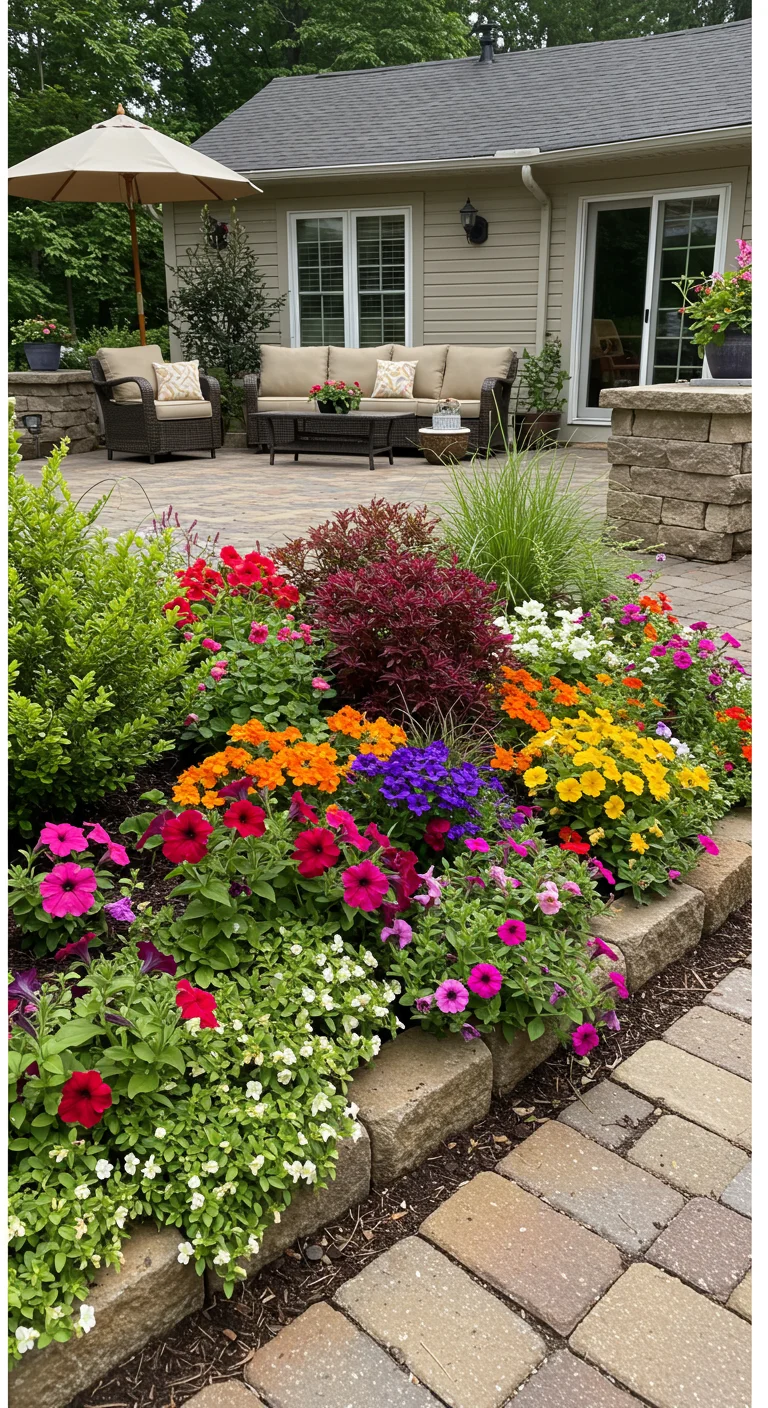 10. Blooming Beauties: Flower Beds That Frame Your Patio