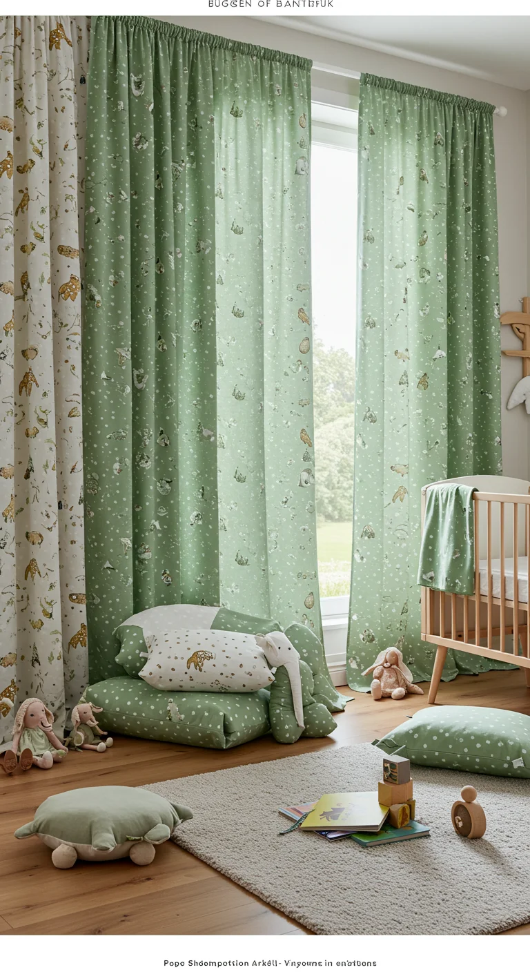 6. Playful Patterns: Sage Green Fabrics for Curtains and Cushions