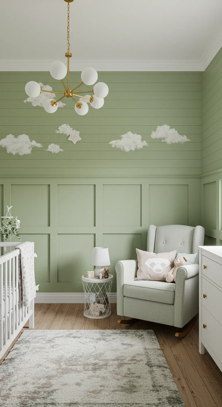 24. Textured Walls: Sage Green Shiplap and Paneling