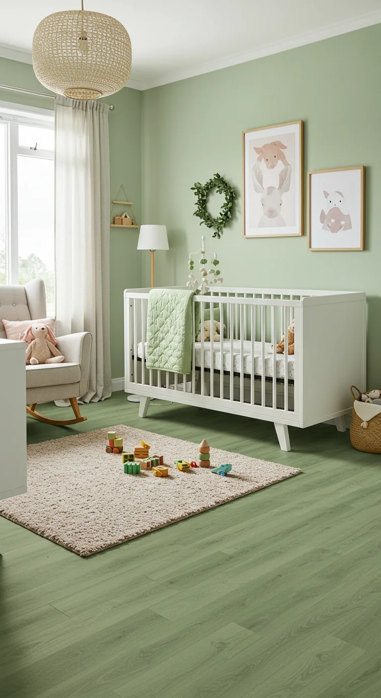 27. Floor Options: Sage Green Vinyl and Carpet Choices