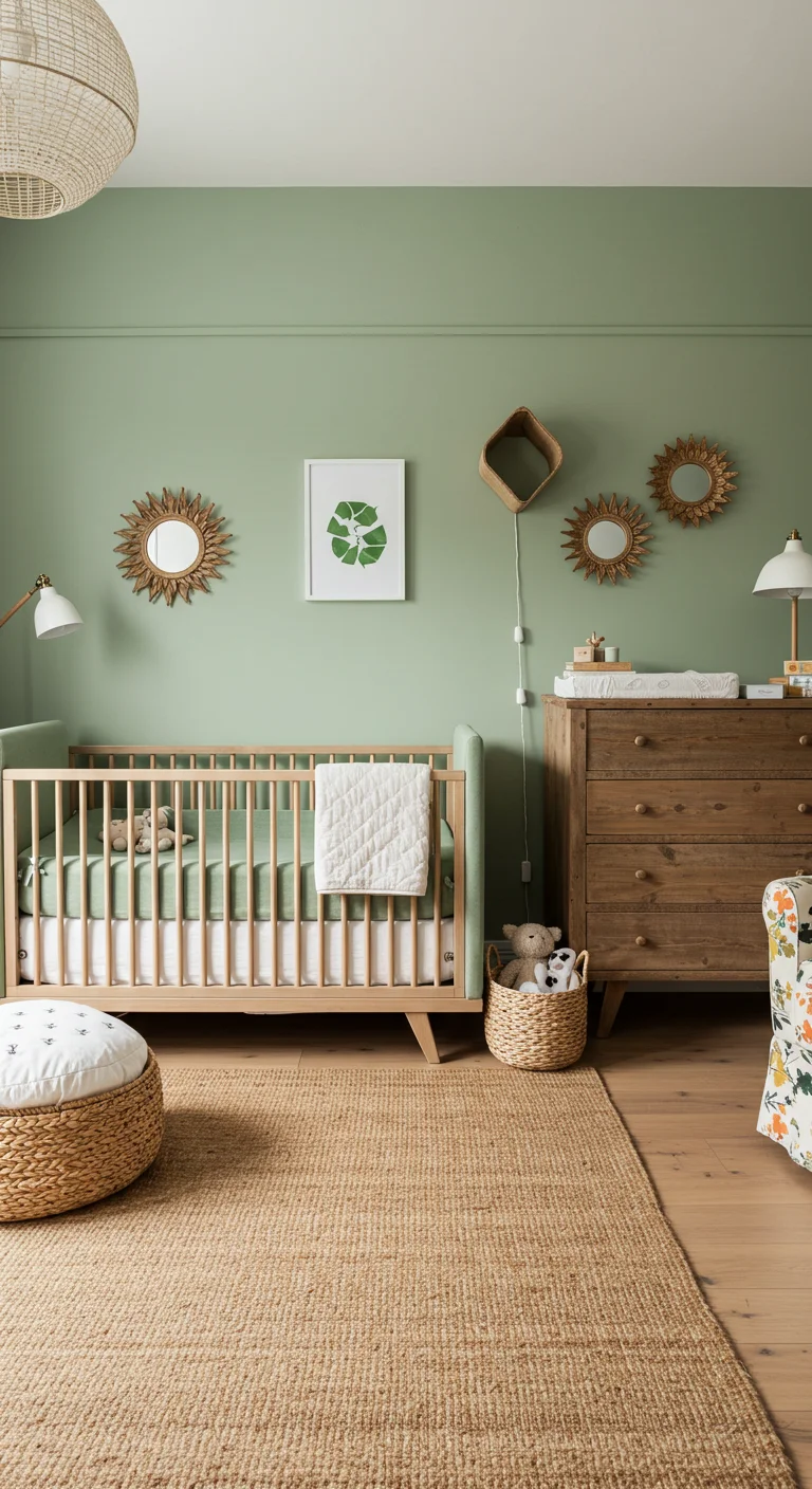 34. Eco-Chic: Recycled Materials in Sage Green Nurseries