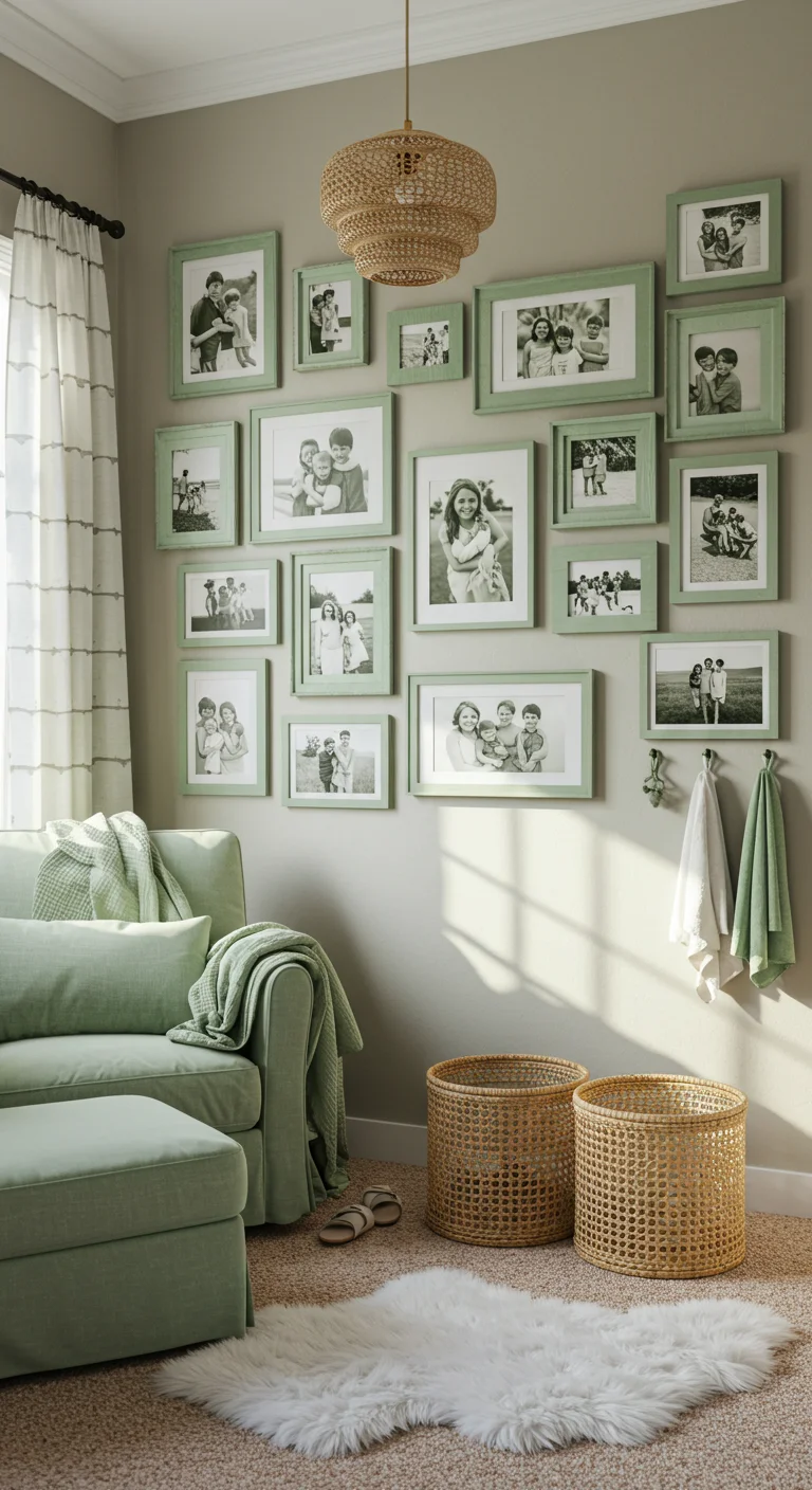 39. Family Photos: Sage Green Picture Frames and Displays