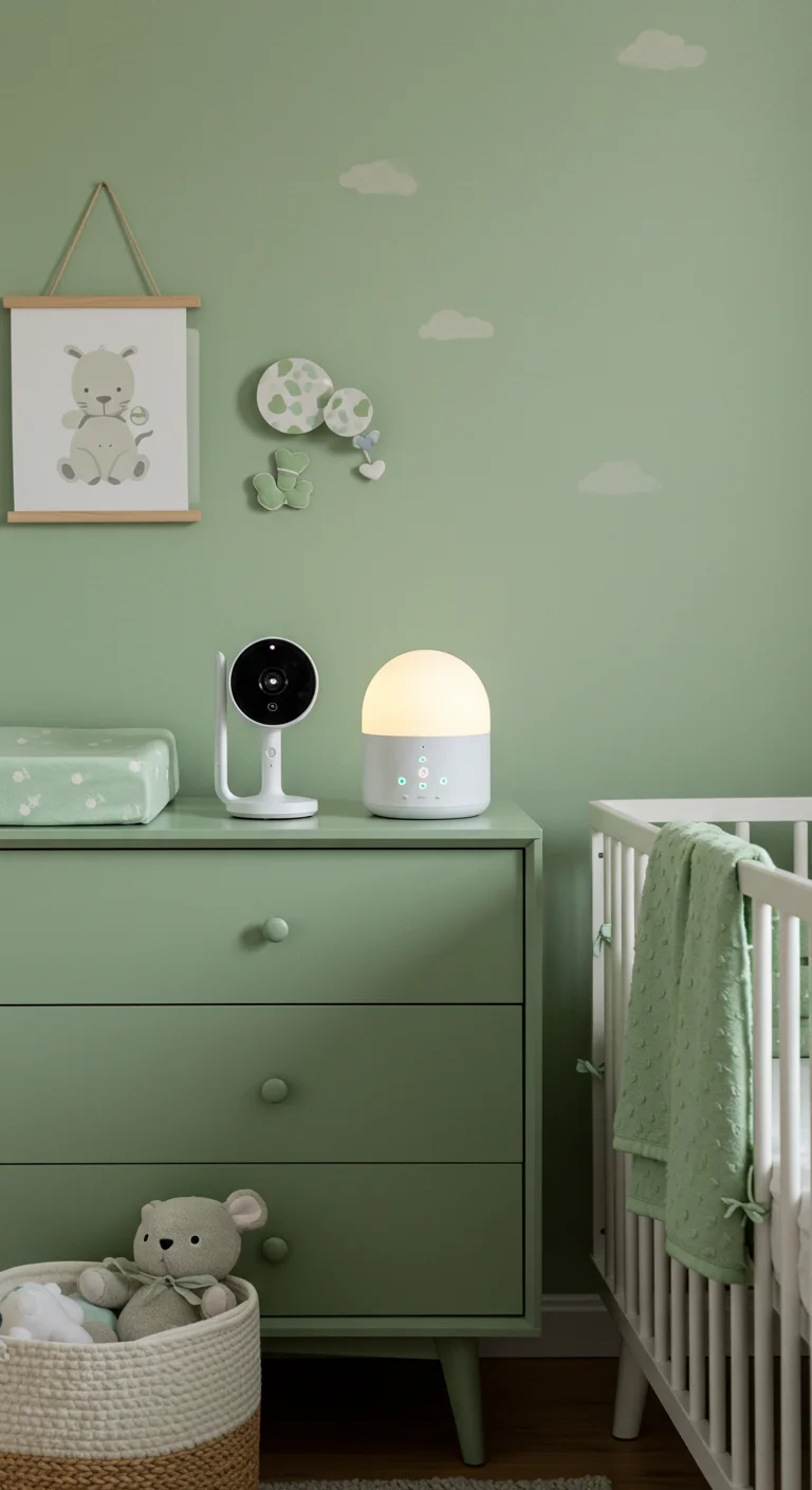 41. Futuristic Flair: High-Tech Sage Green Nursery Gadgets