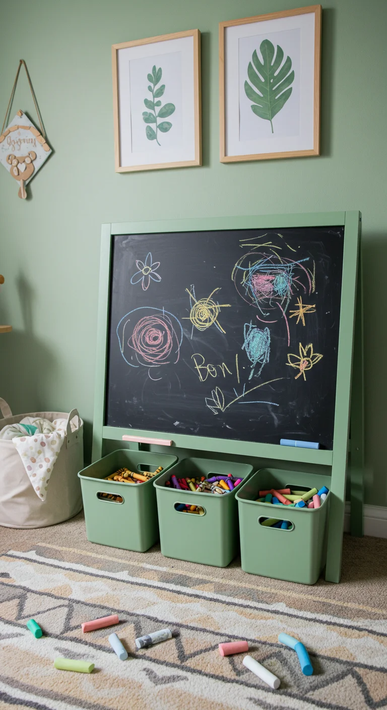 44. Baby's First Art: Sage Green Crayon and Chalkboard Ideas