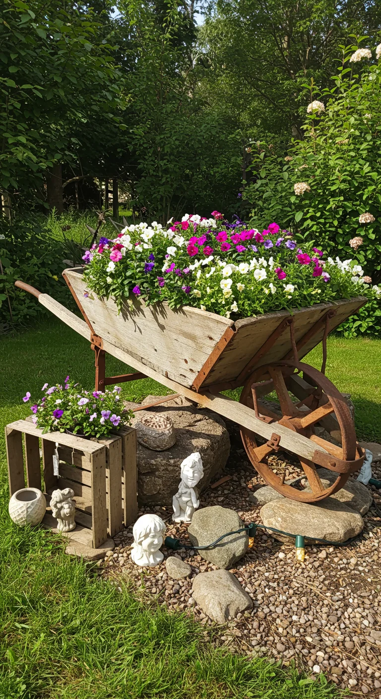 7. Vintage Wheelbarrow Displays: Rustic Charm in Bloom