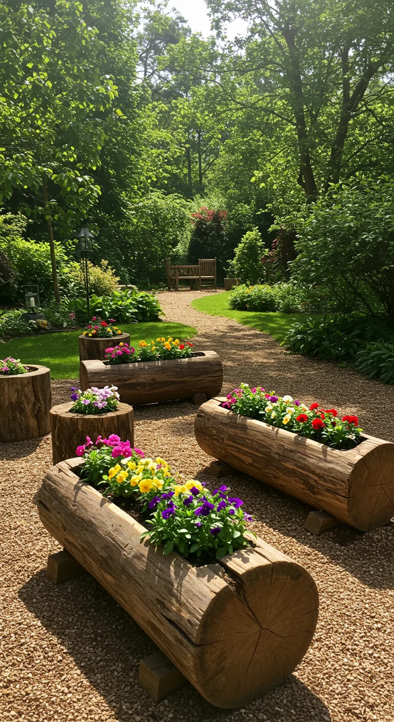 14. Rustic Log Planters: Nature’s Own Flower Boxes
