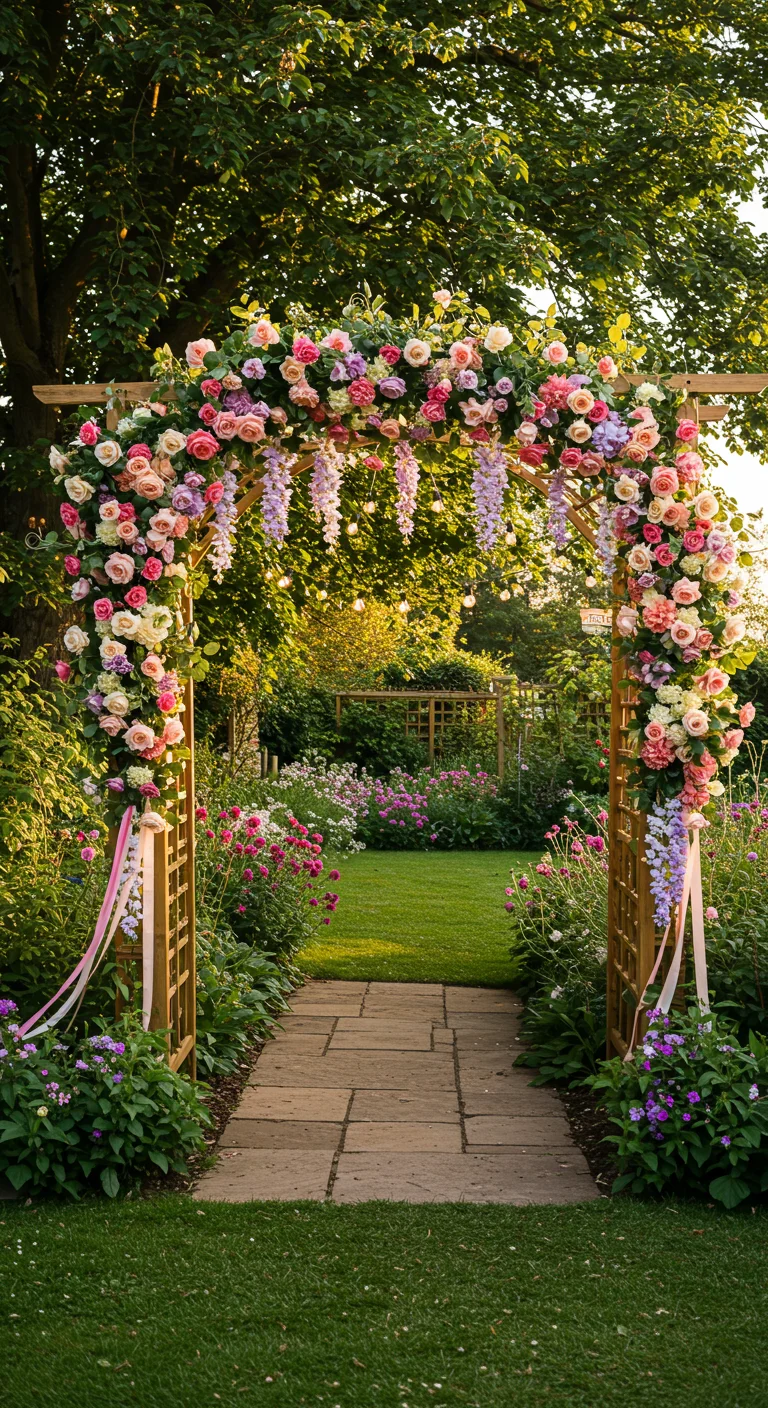 27. Floral Arches: Grand Entrances to Your Oasis