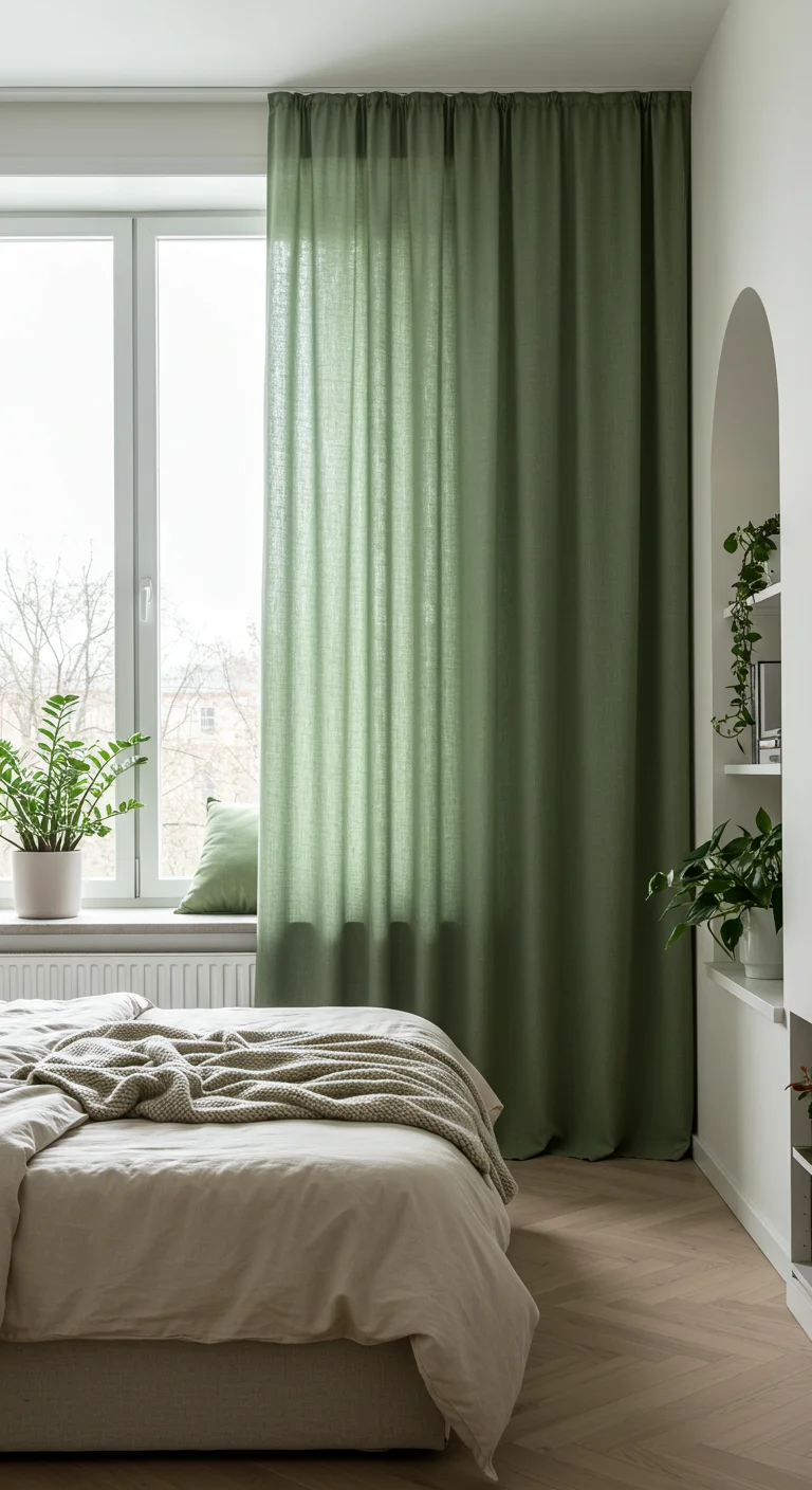 2. Floor to Ceiling: Incorporating Sage Green Curtains