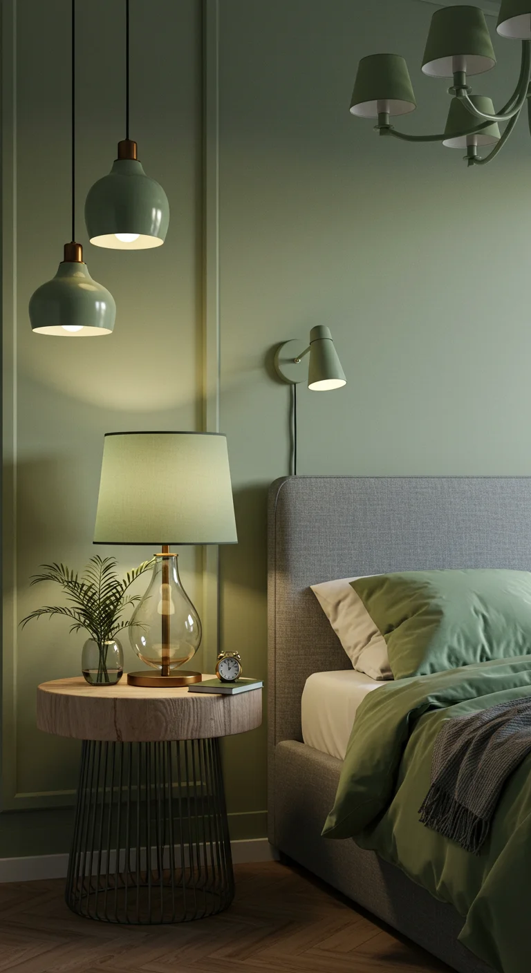 9. Lighting Magic: Sage Green Lamps and Fixtures