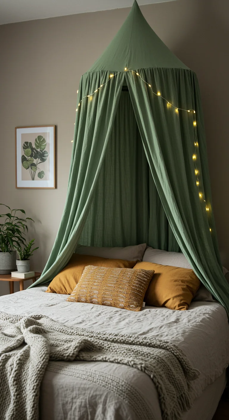 16. Elegant Touch: Sage Green Bed Canopies