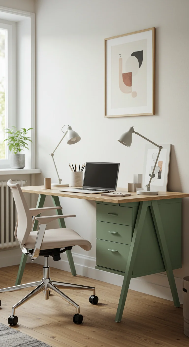 17. Functional Decor: Sage Green Desks for Workspaces