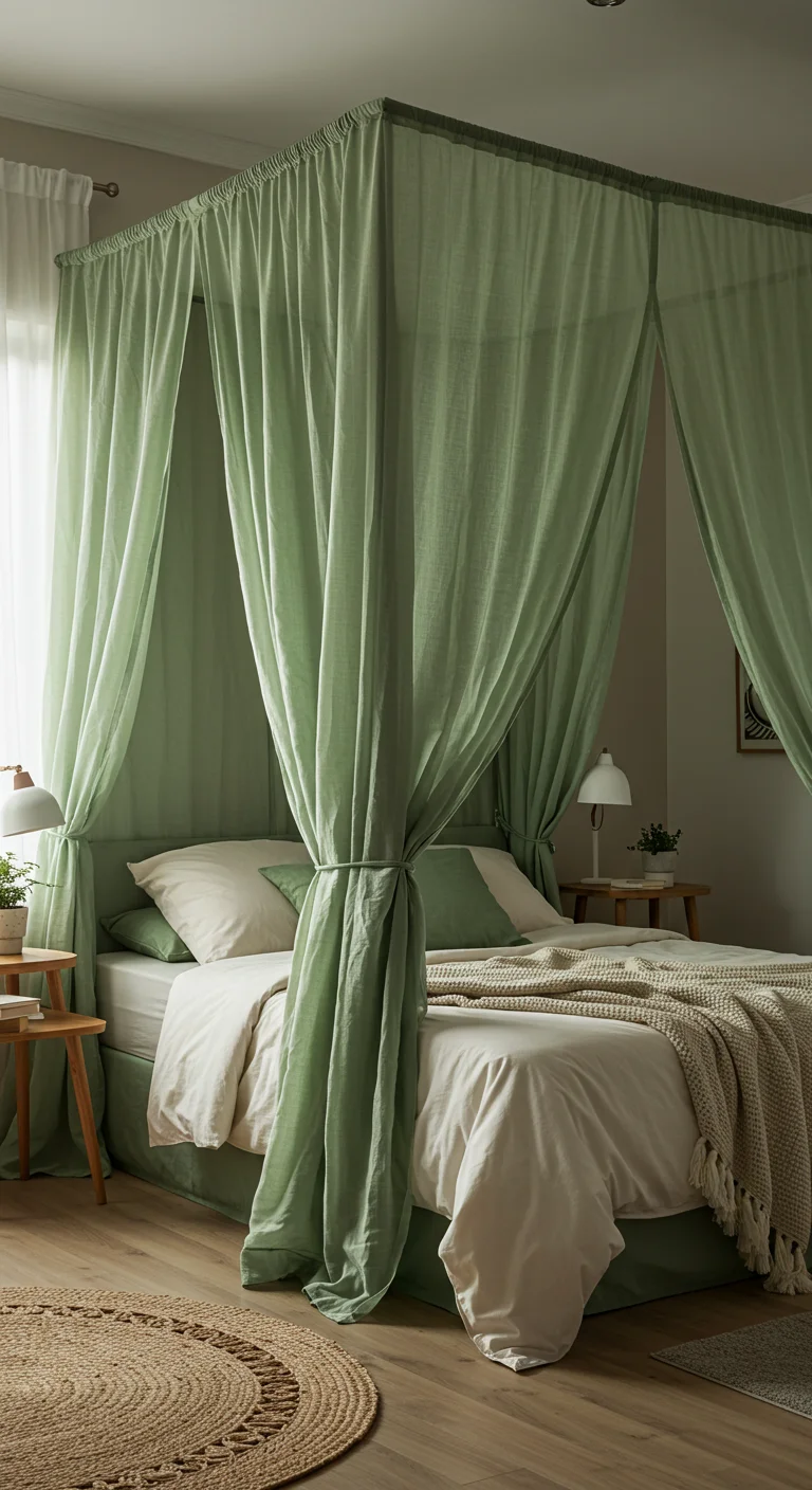 18. Dreamy Decor: Sage Green Canopy Beds