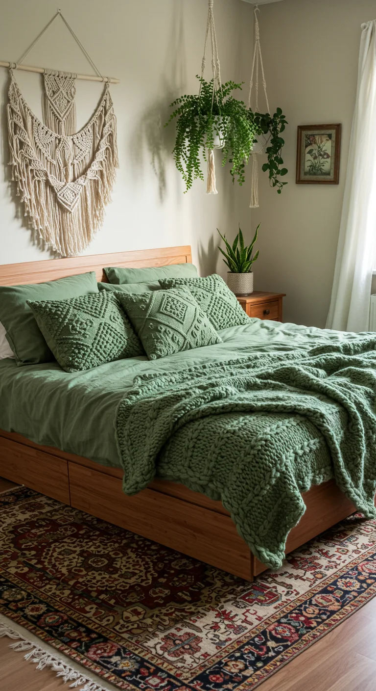 20. Bohemian Bliss: Sage Green Textiles and Patterns