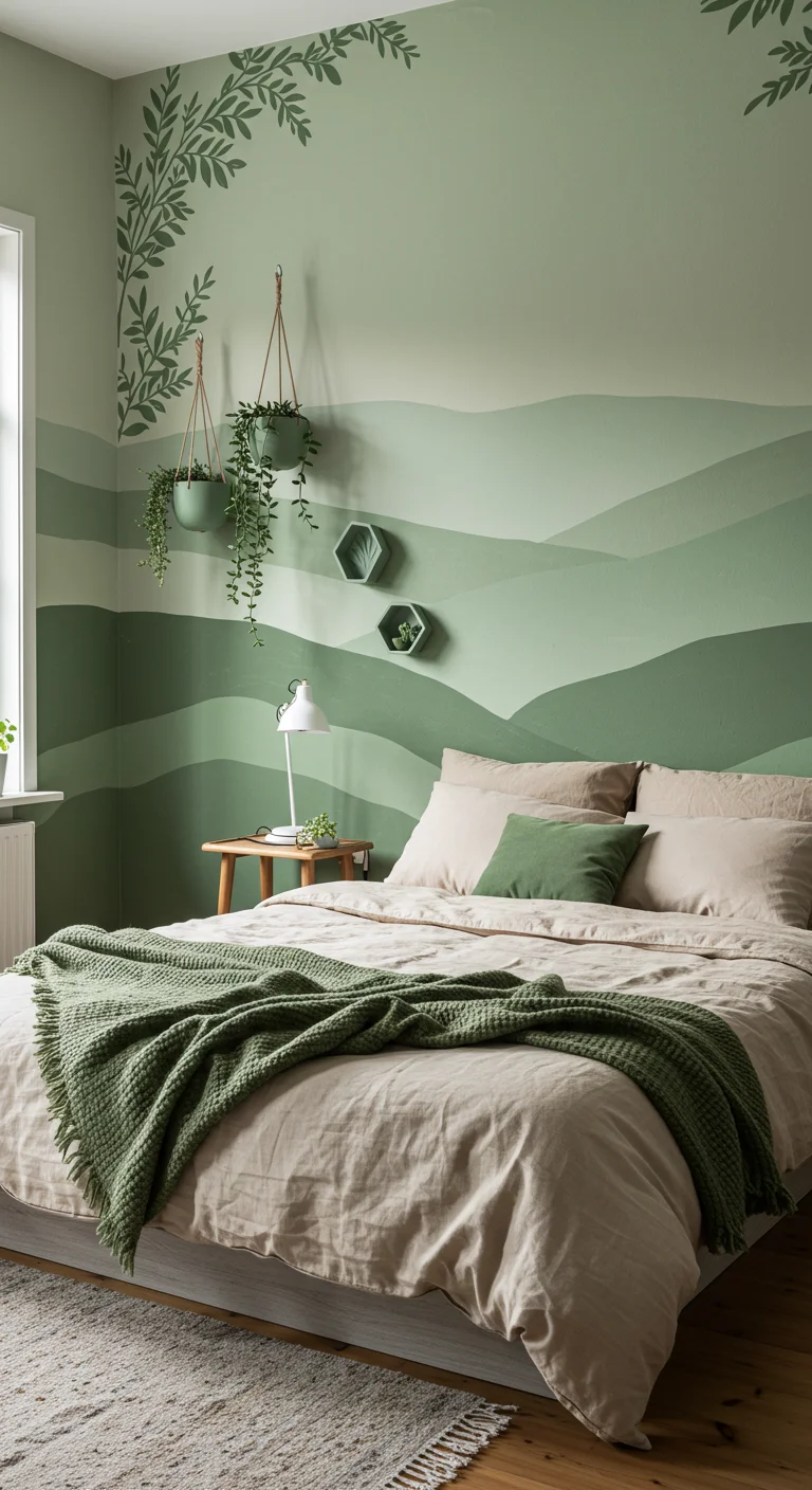 28. Artistic Flair: Sage Green Murals and Installations