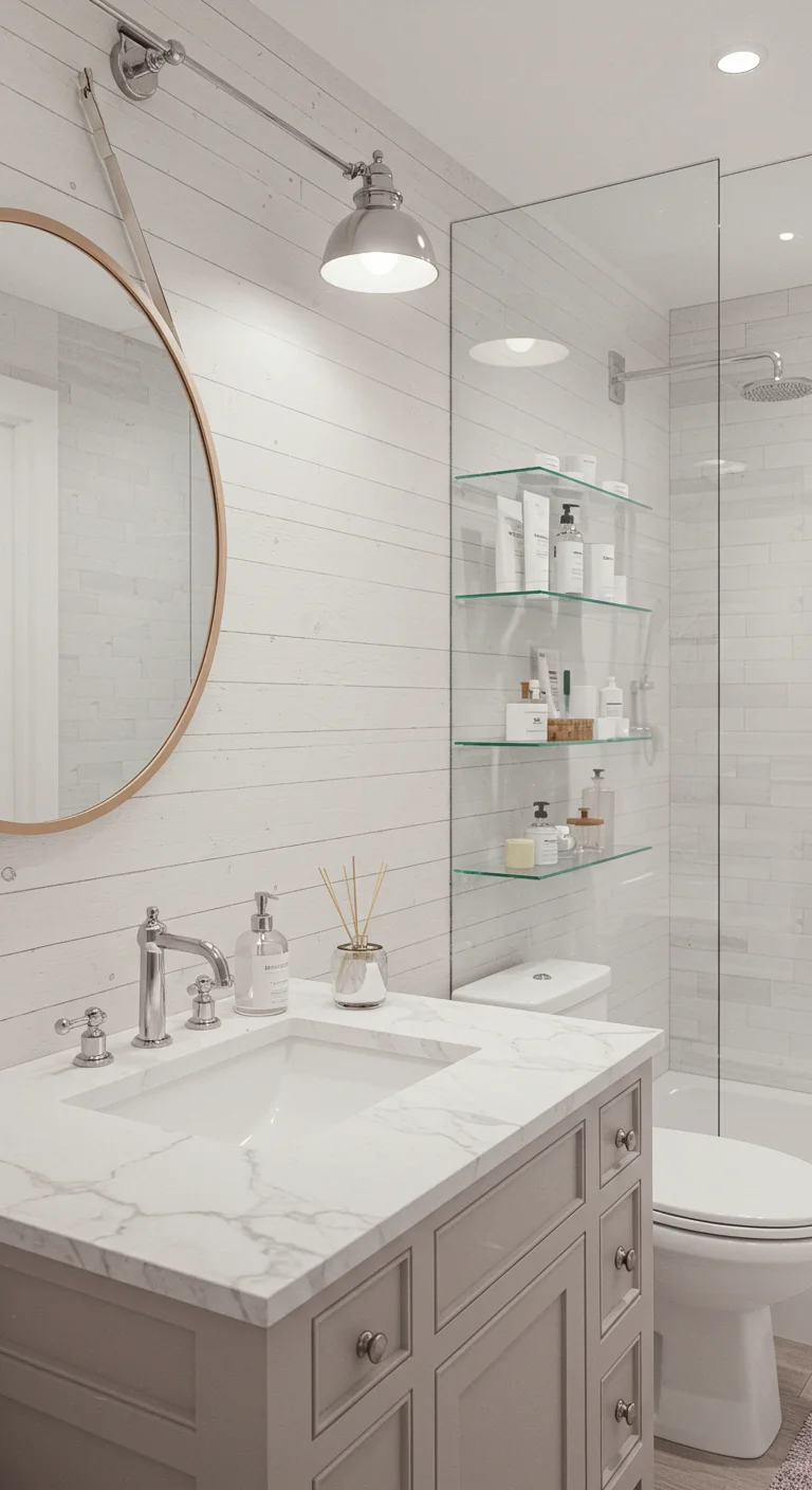 12. Elegant Contrast: Shiplap and Sleek Glass Elements