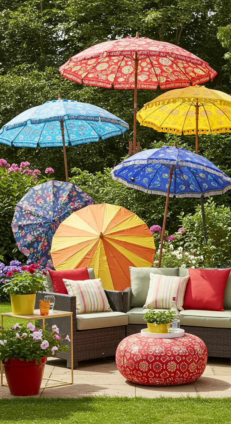 17. Colorful Garden Umbrellas: Shade with Flair