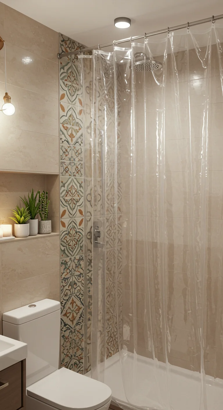17. Clear Shower Curtains: Transparency for Openness